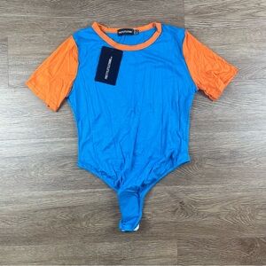 Pretty Little Thing Orange & Blue Short Sleeve Bodysuit Size 6 NWT